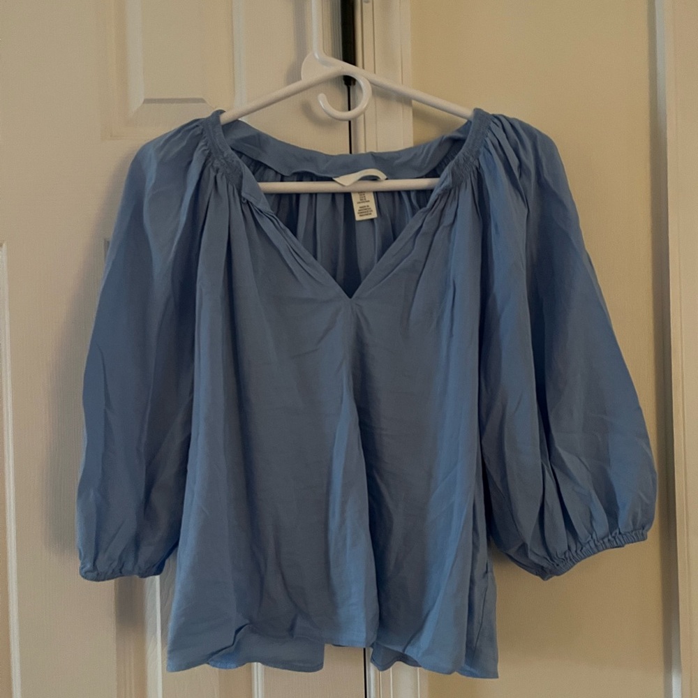 H&M Light Blue Puff Sleeve Blouse